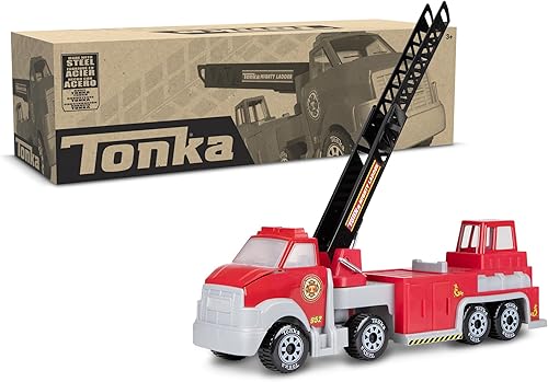 Miniatura 6 de Tonka Steel Classics Hook N' Ladder - Camión de bomberos hecho con acero y plástico resistente, camión de construcción de juguete rojo, niños y