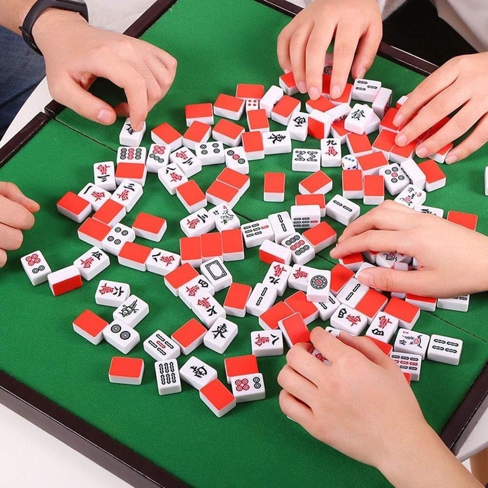 Ensemble de Mahjong Ensemble de Mahjong Jeu de Rassemblement Pack de Jeu Traditionnel(Bianco)