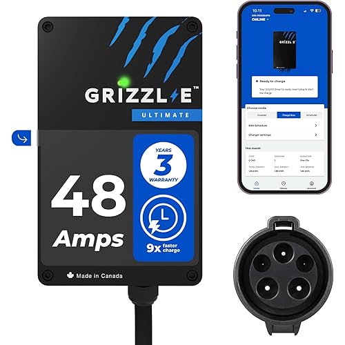Grizzl-E 48A Ultimate Level 2 Fast Electric Vehicle (EV) Charger, UL Tested and Certified, Metal Case, Indoor/Outdoor Electric Car Fast Charging Station, Hardwired, Classic Black, J1772