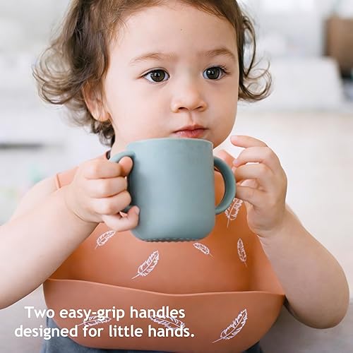 Miniatura 4 de ROCCED Vasos pequeños de silicona para bebés de silicona con 2 asas, taza de entrenamiento para niños pequeños, fácil agarre para 6 meses + 5.1 fl