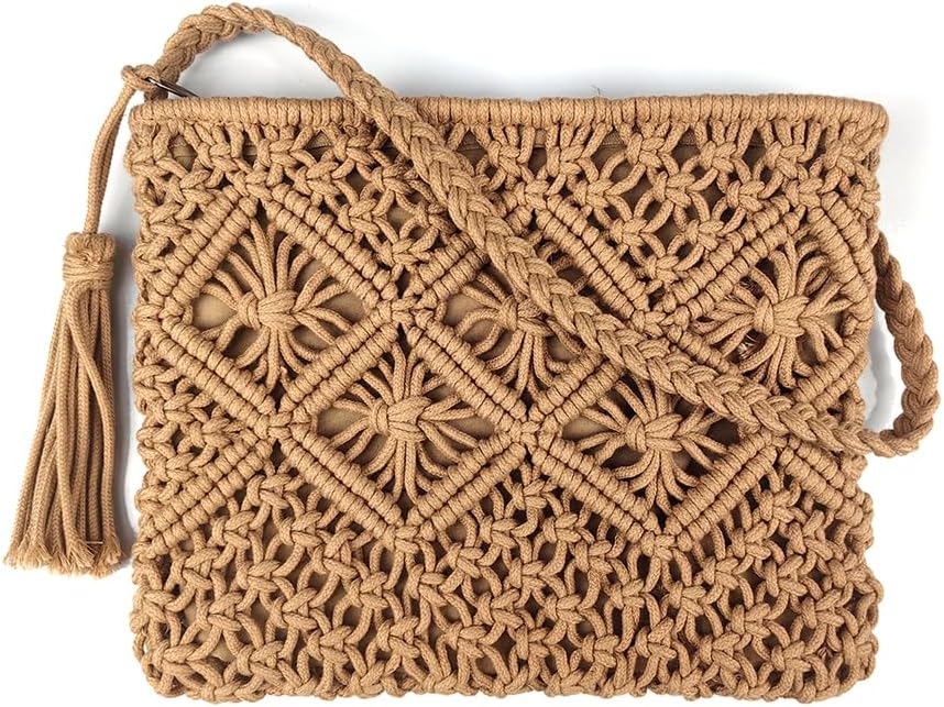 Boho Crossbody Handbag,Handwoven cotton rope Shoulder Bag,Summer Beach Clutches Bags for Women