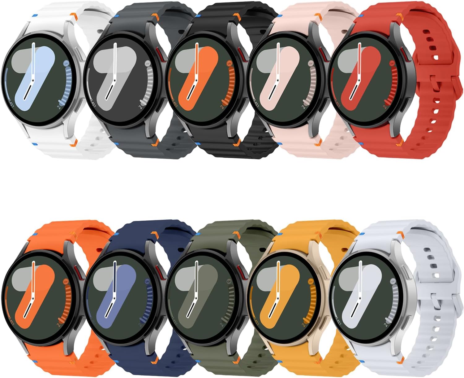 6-Pack Sport Band for Samsung Galaxy Watch 7 Band 40mm 44mm，No Gap Soft Silicone Strap for Galaxy Watch FE 6 5 4 Band 40mm 44mm/Watch 6/4 Classic 47mm 43mm 46mm 42mm/Watch 5 pro 45mm Men Women