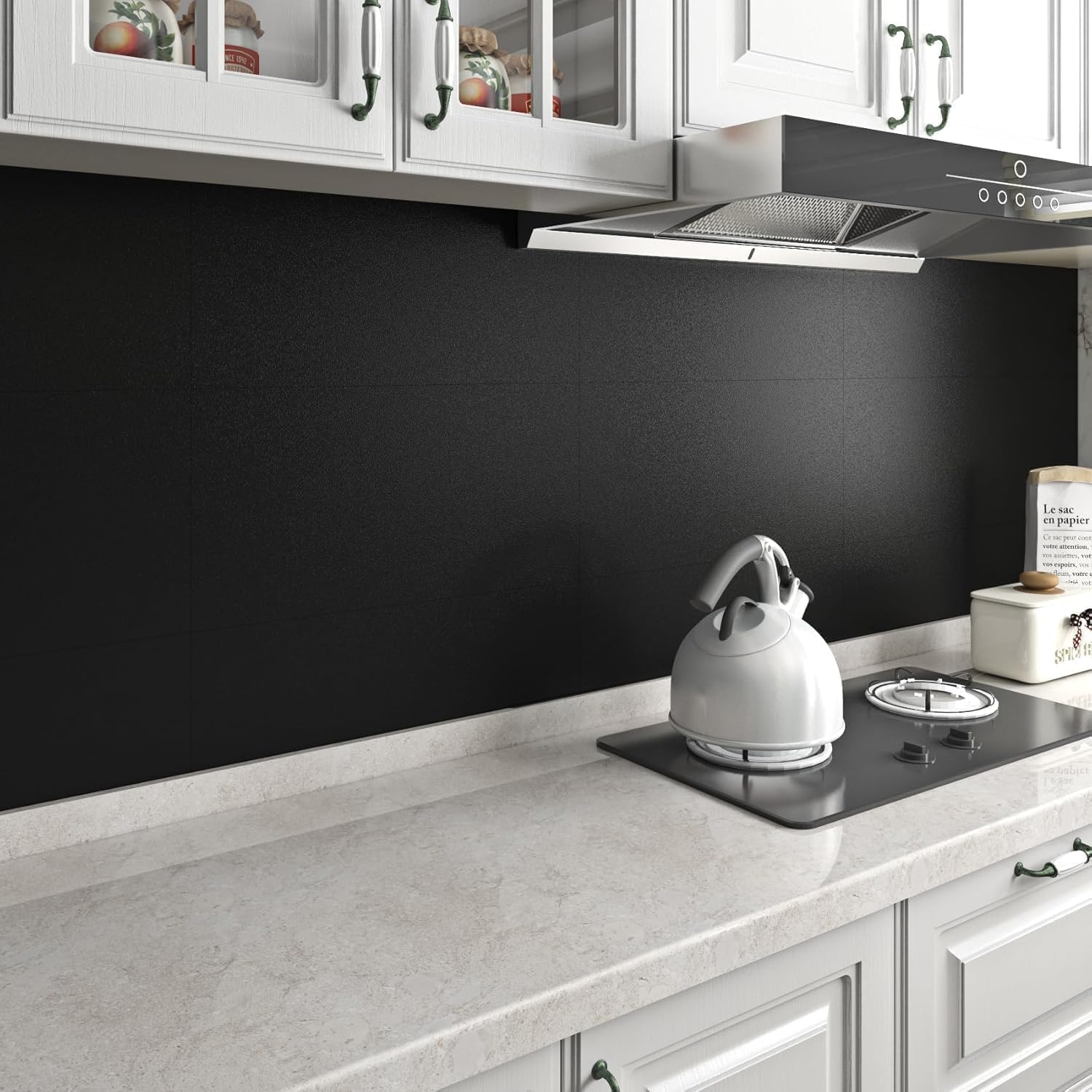 Livelynine 16-Tiles Waterproof Peel and Stick Floor Tile Bathroom Black 24X12 Peel & Stick Tile Flooring Self Adhesive Vinyl Floor Tiles Peel and Stick Kitchen Laminate Flooring Stick on Backsplash