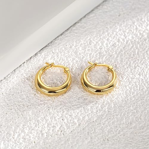 Miniatura 6 de Aretes de aro gruesos de oro para mujer, pequeños, hipoalergénicos, gruesos, chapados en oro de 18 quilates, ligeros, de moda, joyería de moda