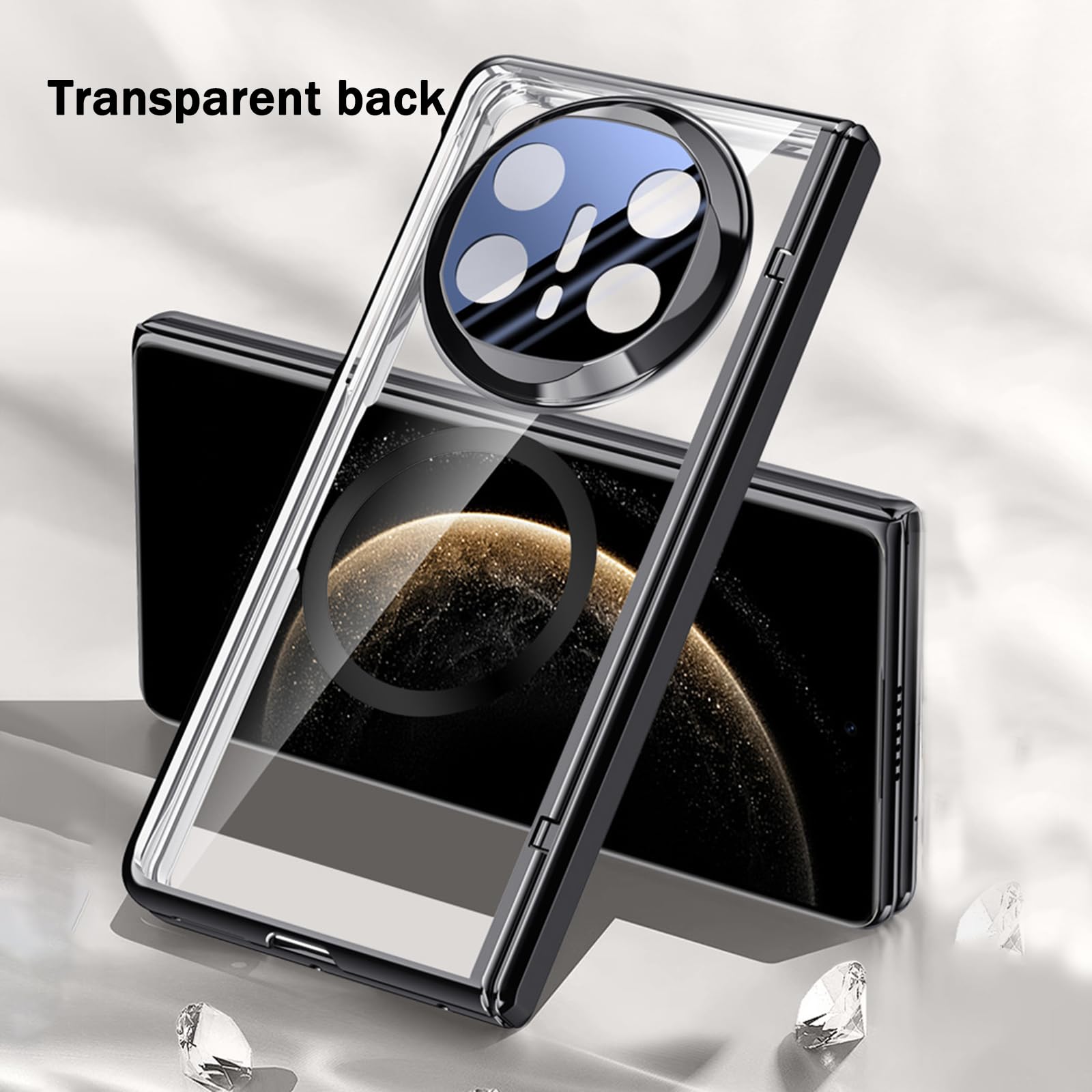 Anti Peeping Cover per Huawei Mate X6, Protezione Privacy Vetro Temperato Magnetica Custodia Cerniera AntiGraffio Placcatura Trasparente Guscio,Nero,Mate X6