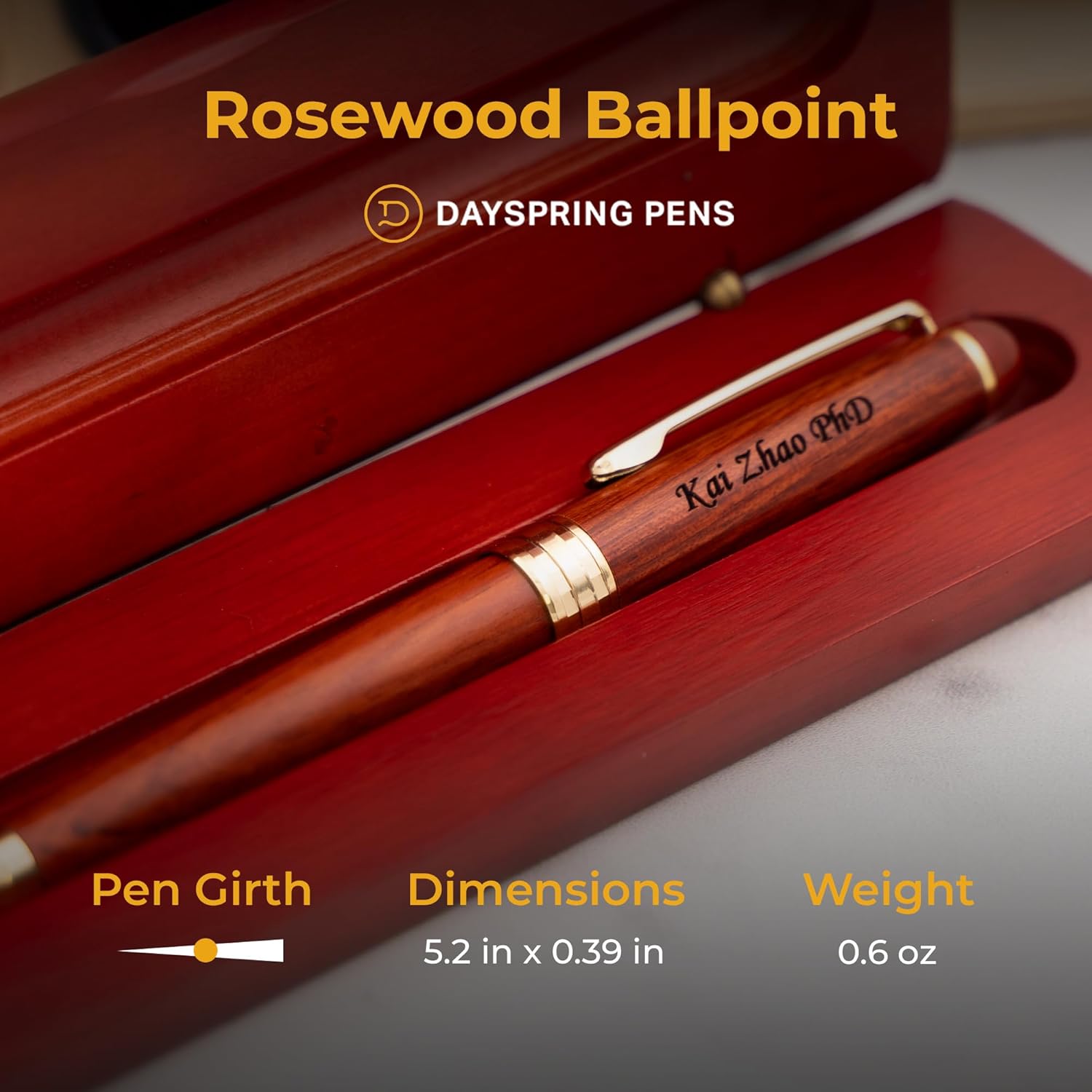 Dayspring Pens Personalized Wooden Pen Set | Engraved Rosewood Wood Ballpoint Gift Pen and Matching Wood Box. Custom Engraved for Any Occassion.