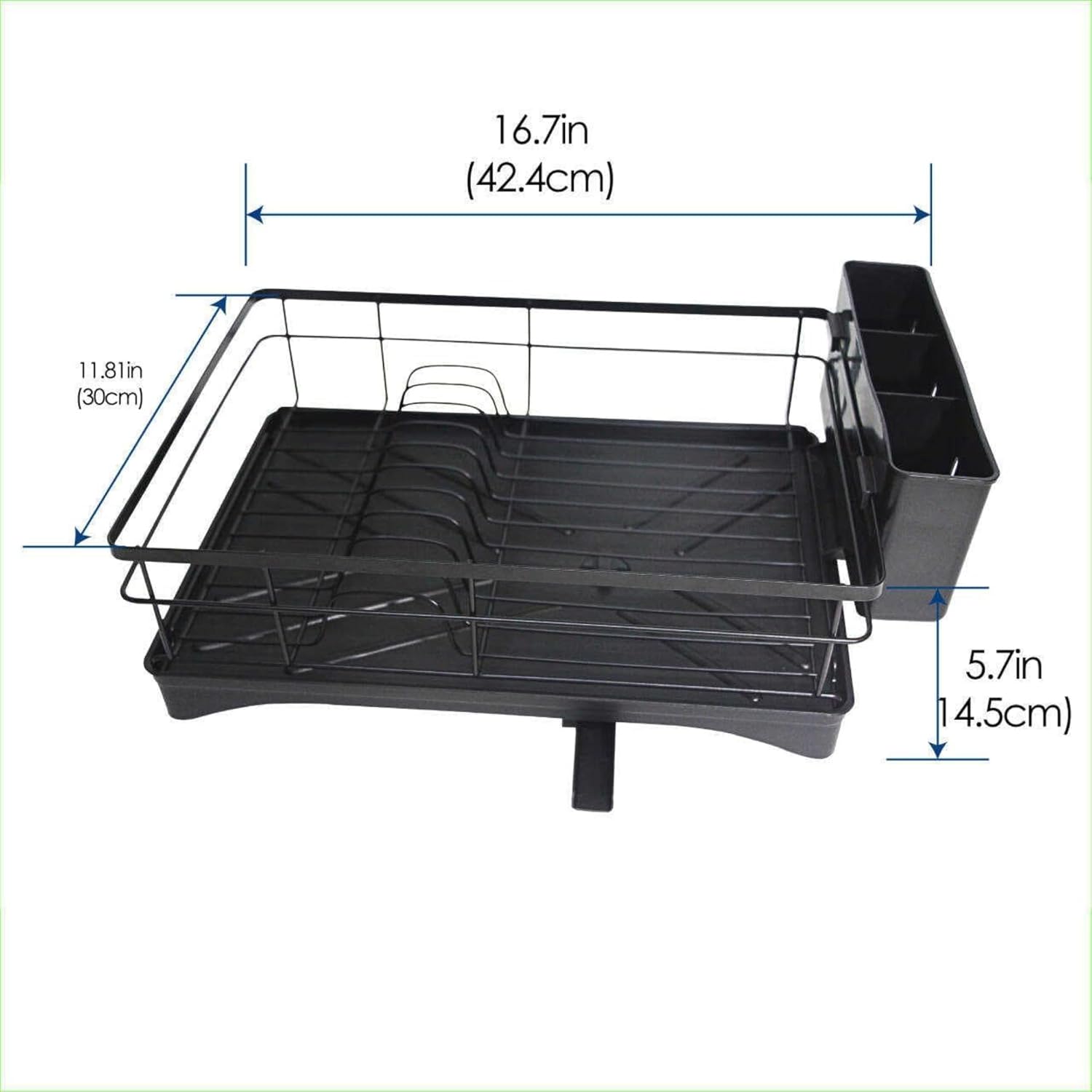 Dish Drying Rack for Kitchen Counter - Large Dish Rack with Drainboard, Rustproof Dish Drainer with Utensil Holder for Sink, Black