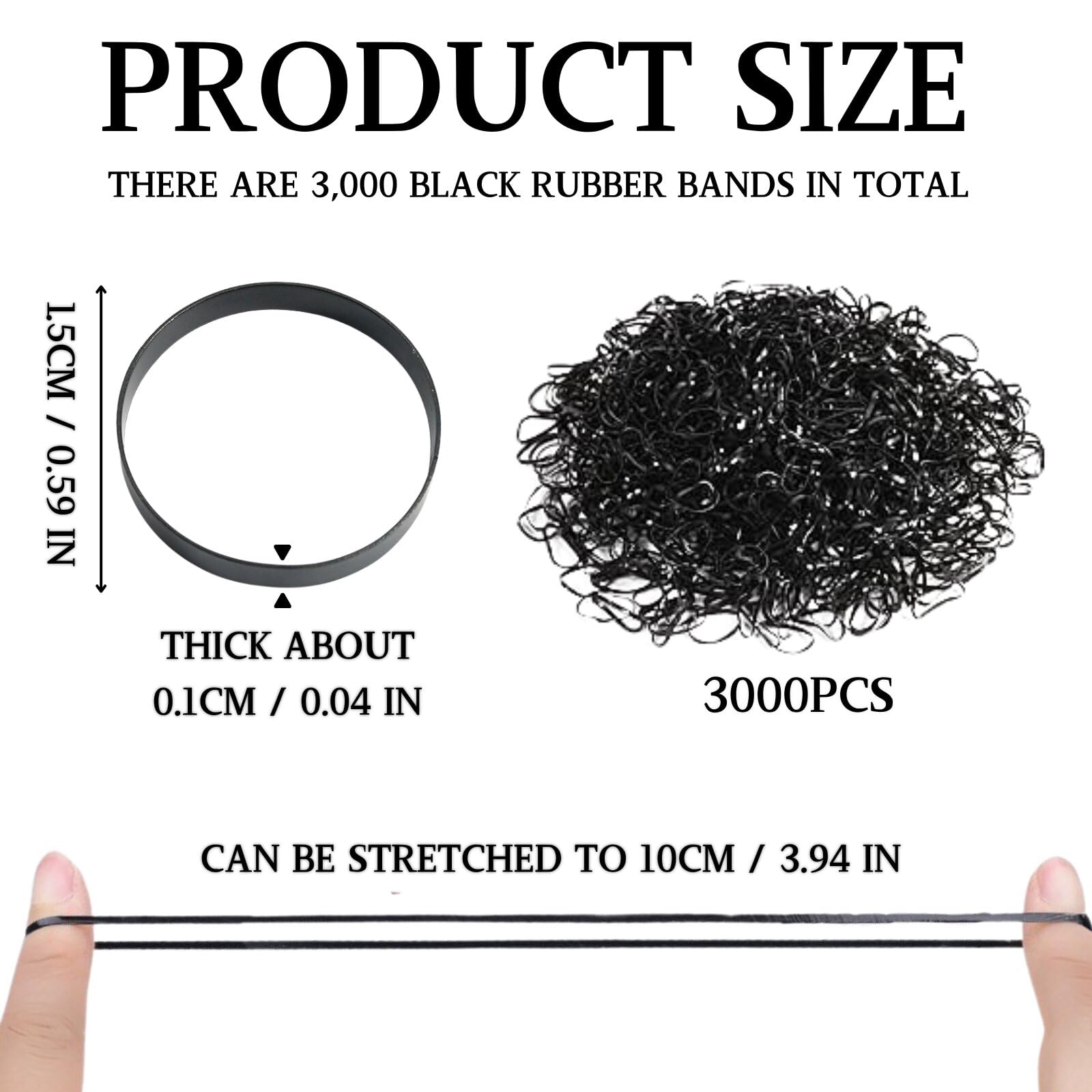 KEYRI 3000 Pièces Mini Chouchous Petit Elastique Bandes de Caoutchouc Élastique Soft Elastic Bands Noir Fille Bandes de Tressagepour les Cheveux des Enfant Accessoire en Caoutchouc (Noir)