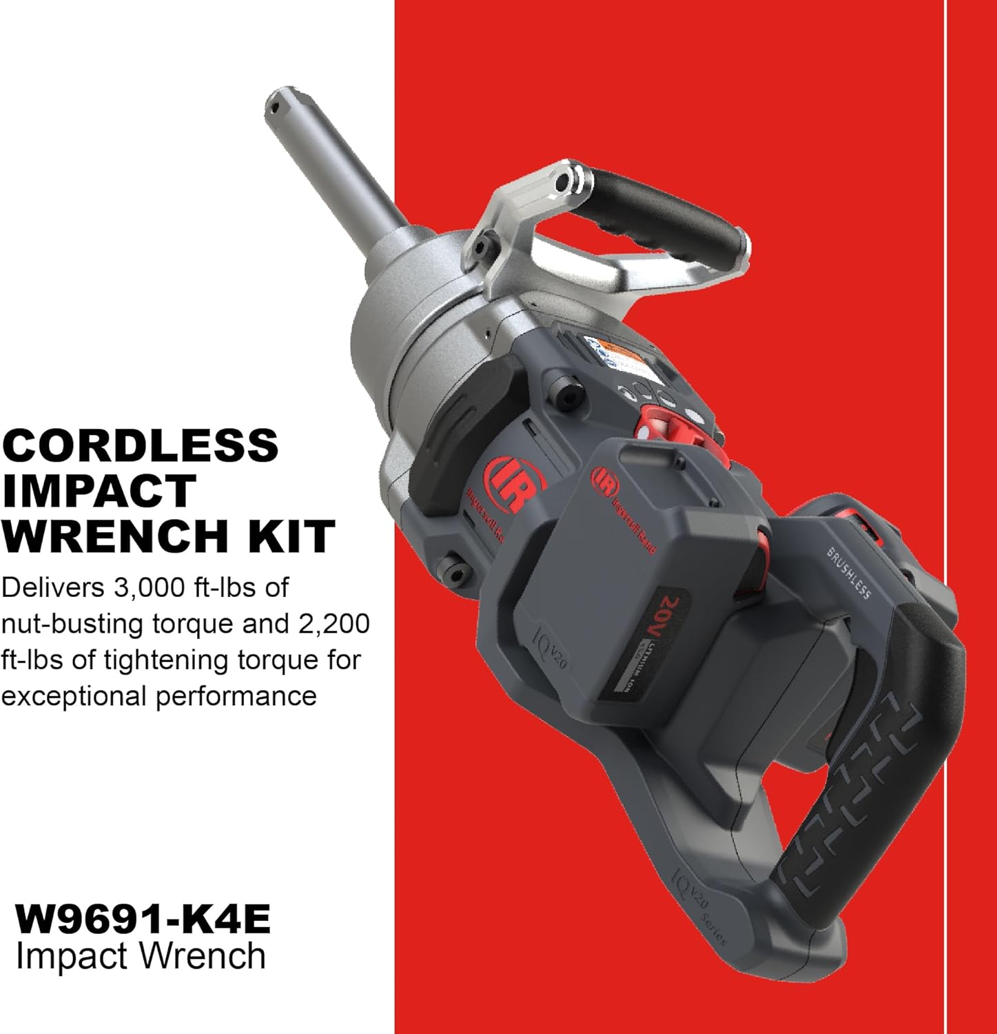 Ingersoll Rand W9691-K4E W9000 Series 20-Volt 1-Inch Cordless Impact Wrench Kit with Charger and 6-Inch Extended Anvil