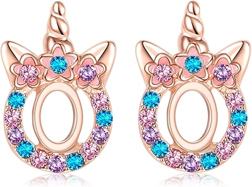 TRWWELL Cute Initial O Unicorn Hypoallergenic Stud Earrings 