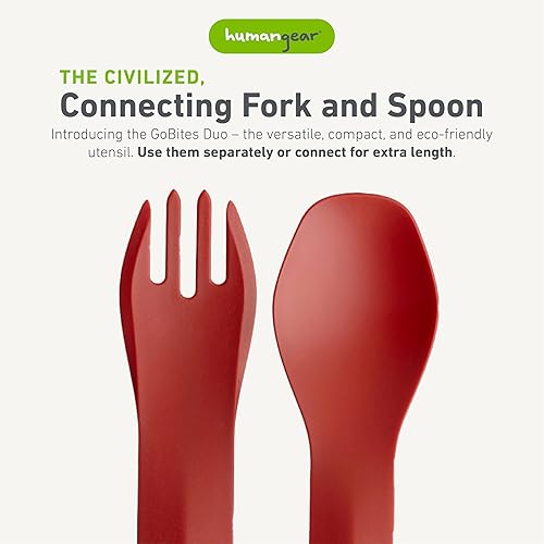 Miniatura 2 de humangear GoBites Duo and Bio Duo - Cubiertos de viaje, tenedor y cuchara portátil de tamaño completo, juego de utensilios reutilizables, sin PC y