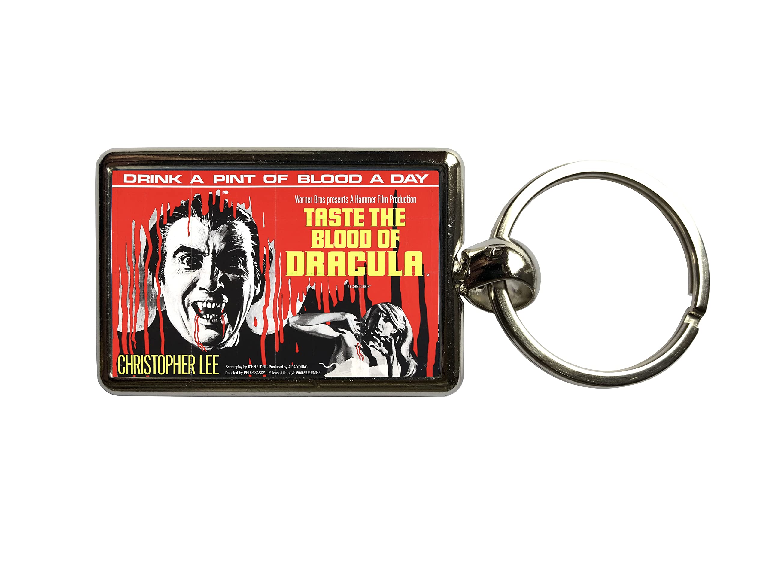 Super Universe Unisex Chrome Taste The Blood Of Dracula Movie Poster Metal Keyring 3 X 4.5 Cm