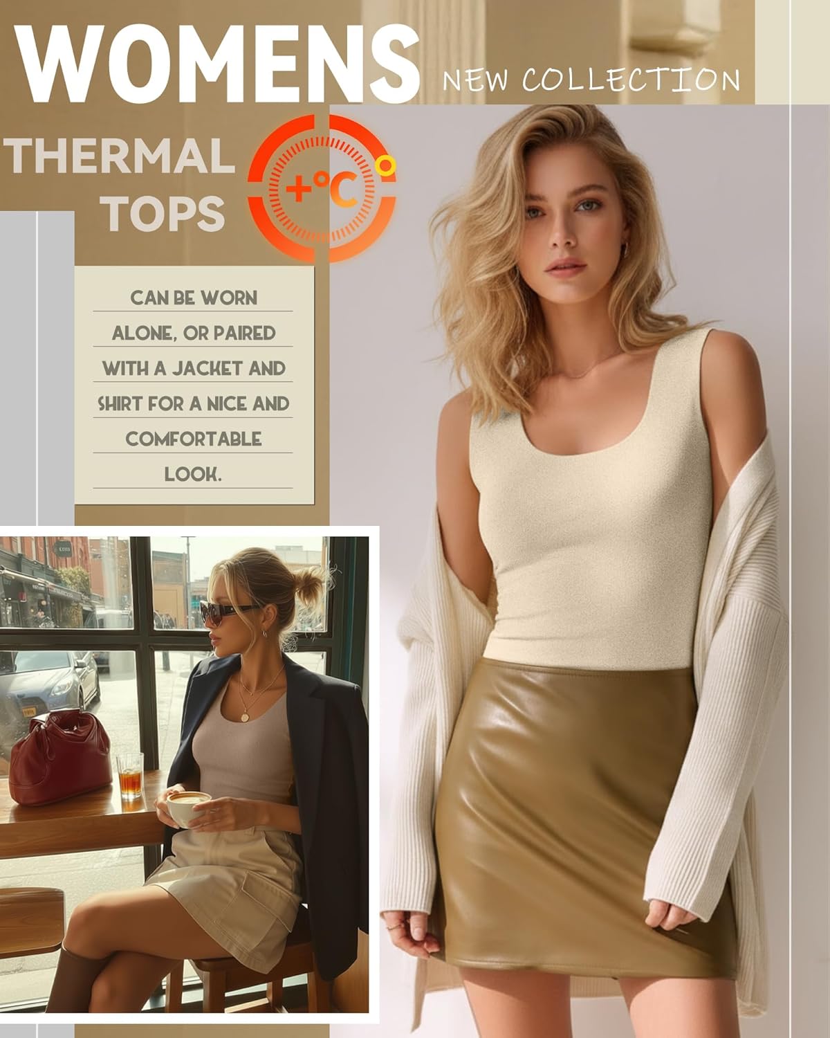 5 Pack Women's Thermal Tank Tops Fleece No Hem Thermal Underwear Sleeveless Tops Camisole Warm Base Layer - Image 5