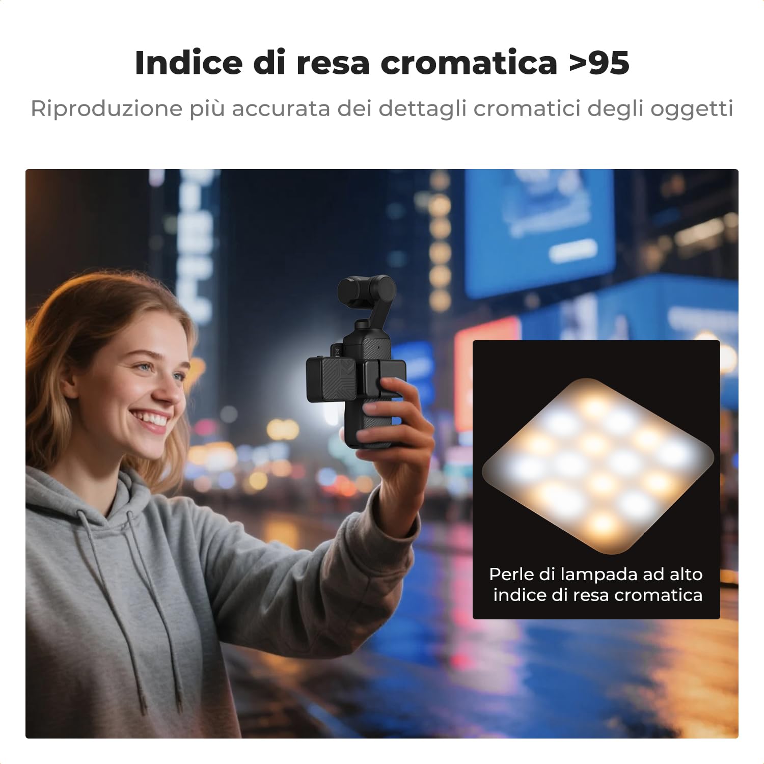 K&F CONCEPT LM61 Luce Mini Magnetica per DJI Osmo Pocket 3/4, LED Ausiliaria 1W Ricaricabile USB-C, Temperatura Colore 3000K/4500K/6000K, 2 Livelli Luminosità, Lampada Video