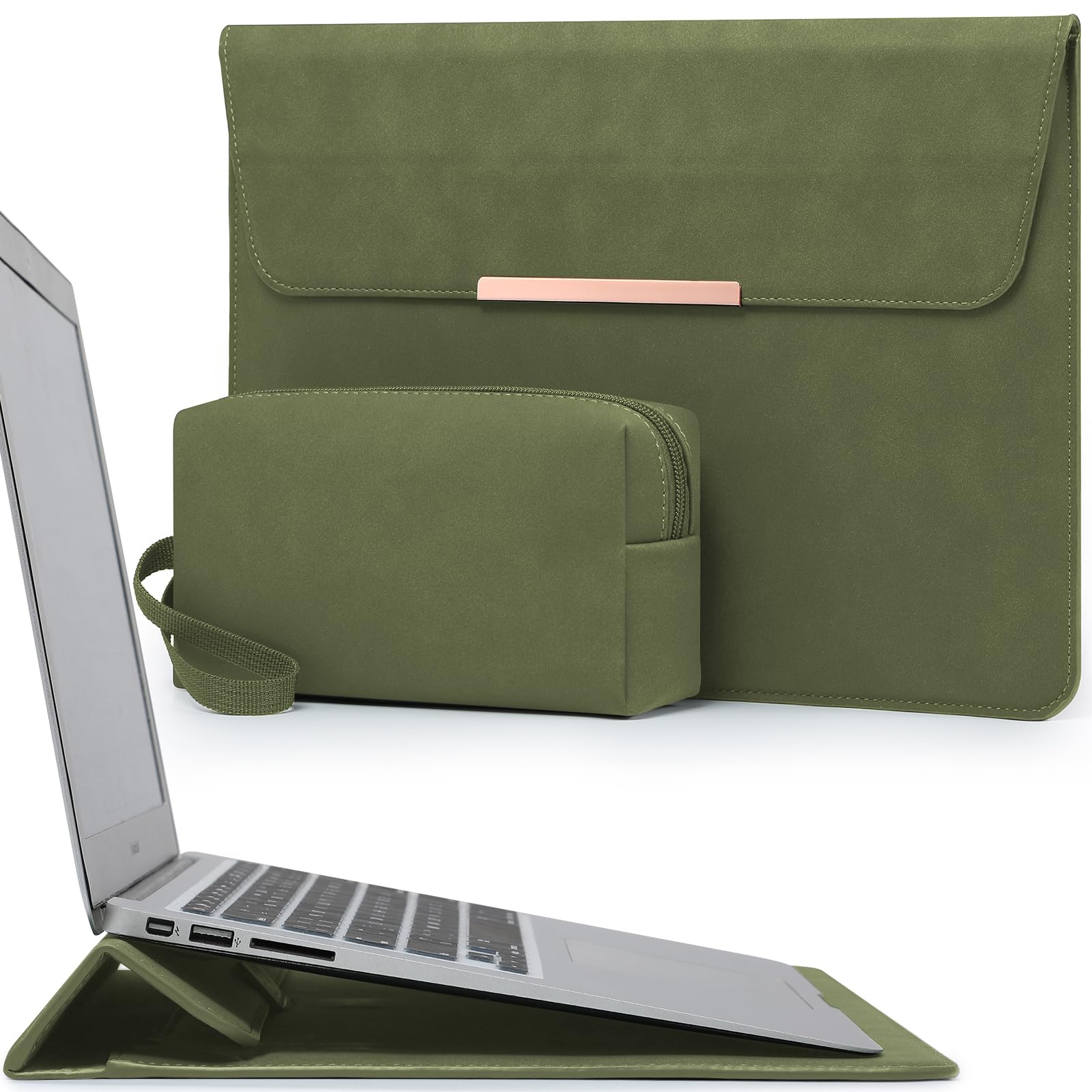 Housse MacBook Air 15 et Surface Laptop en vert olive avec support intégré - 7