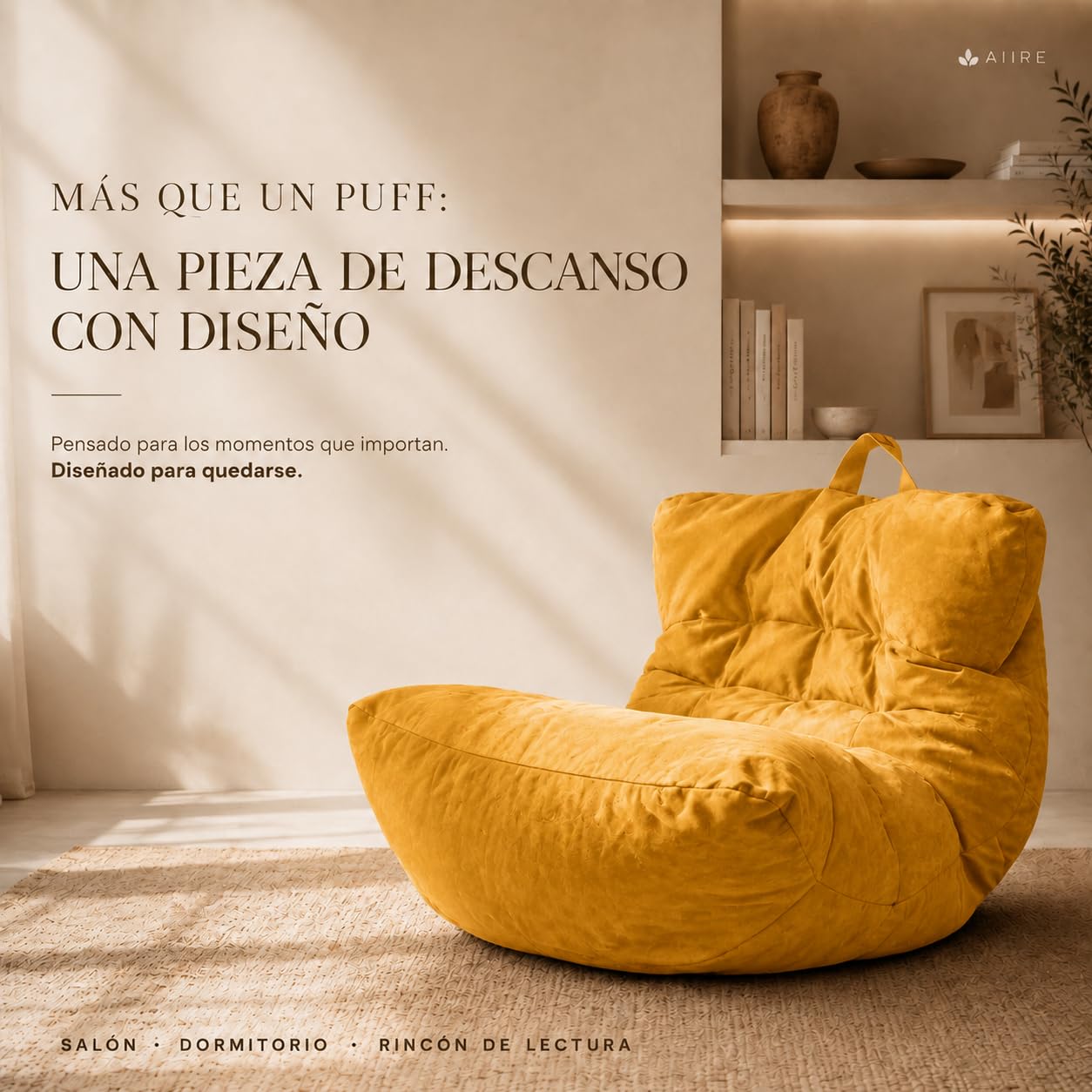 Aiire Relaxo Sitzsack XXL für Kuschelecke - Bean Bag Design aus Samtstoff mit Füllung - Riesen Sitzsäcke Erwachsene, Sitz Sack Flauschig - Bodenkissen Grob, Bodenstuhl, Bodensessel Gelb