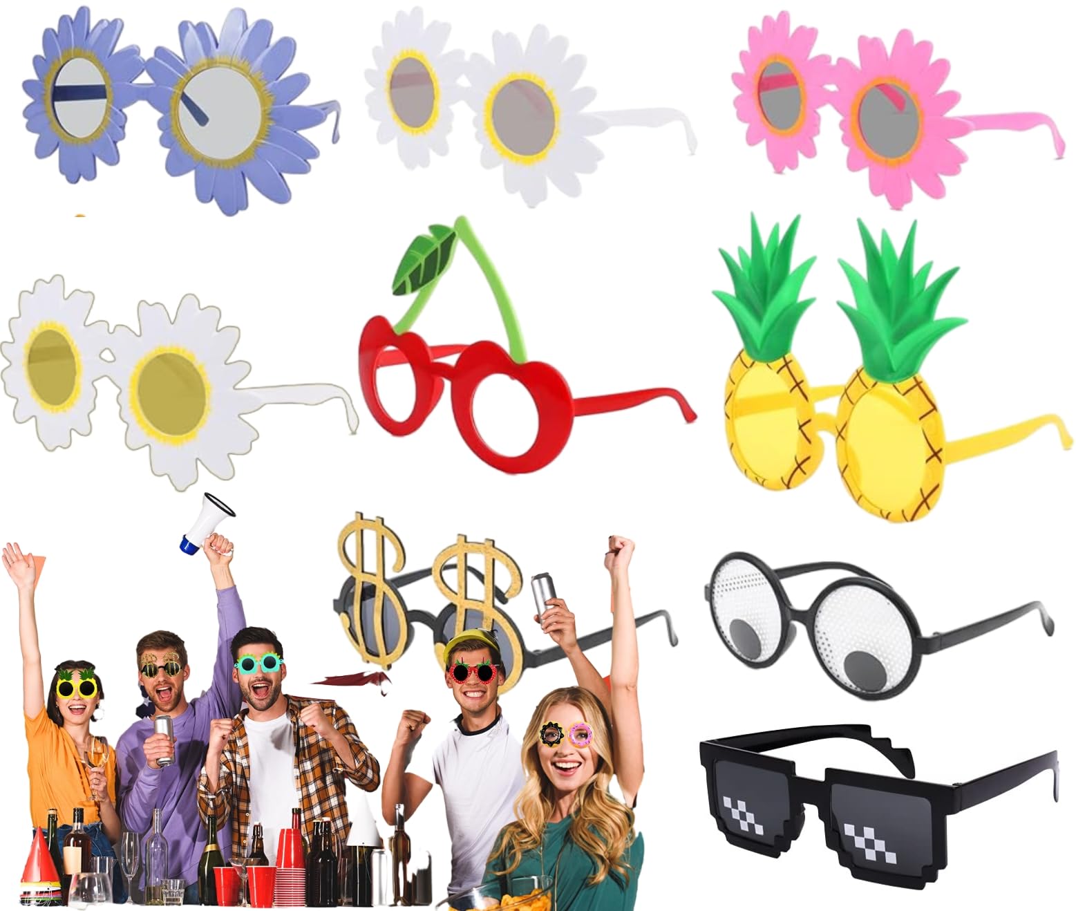 9 Pares Gafas de Fiesta - Gafas Divertidas para Hora Loca Boda, Accesorios de Fiesta Temática, Incluye Gafas Minion y Alien, Ideal para Despedida de Soltera, Halloween y Decoraciones de Fiesta