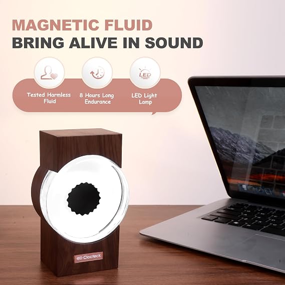 ClocTeck Ferrofluid Visualizer, Dancing Ferrofluid with Rhythm, Magnetic Fluid Music Speaker Mate Desk Decor, A Retro Gift Friends (Ferrofluid Color: Black)(Walnut Wood Grain) (Does Not Make Sound)