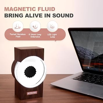 ClocTeck Ferrofluid Visualizer, Dancing Ferrofluid with Rhythm, Magnetic Fluid Music Speaker Mate Desk Decor, A Retro Gift Friends (Ferrofluid Color: Black)(Walnut Wood Grain) (Does Not Make Sound)