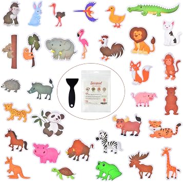Secopad Non Slip Bathtub Stickers, 32 PCS Adhesive Kids Animals Anti Slip Decal Treads for Shower and Bath Tub with Premium Scraper