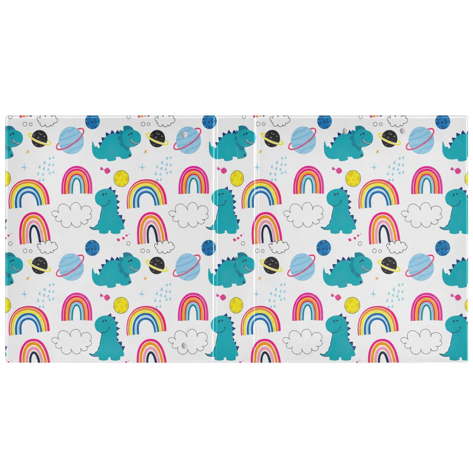 Cute Dinosaurs Rainbows White 3 Ring Binder, Flexible D Ring Binder with Pockets, 3 Ring Binders for School, College, Office (2 Pack)