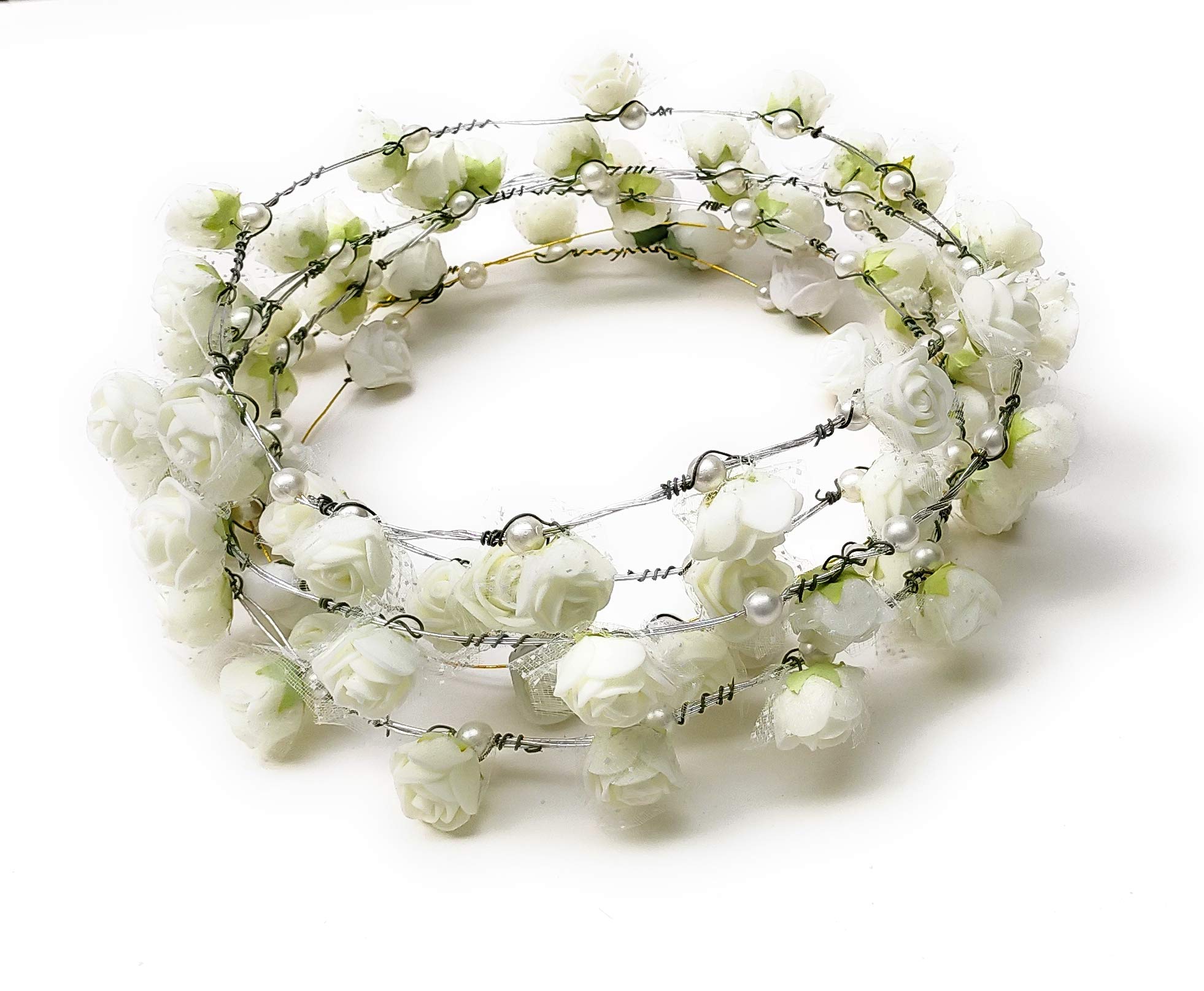 GIRLYZ Attire 4PCS Artificial Floral Headpiece Colorful Roses Birthday Wedding Bridal Beach Party Travel Headpiece Wreath Crown Tiara for Girls Teens and Women (Pack of 4) (White) (B091L325WY) Amazon Price History, Amazon Price Tracker