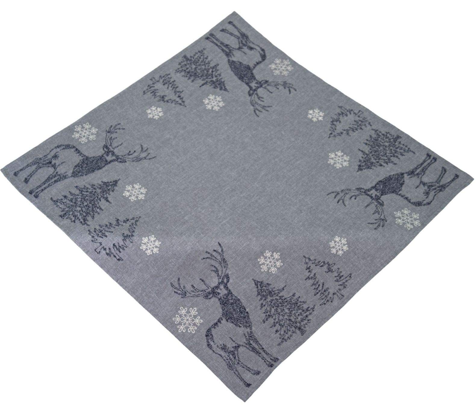 Raebel OHG Centrotavola da ricamo a stelle con stelle di neve, centrotavola, decorazione natalizia (grigio scuro-rosso, argento, 85 x 85 cm