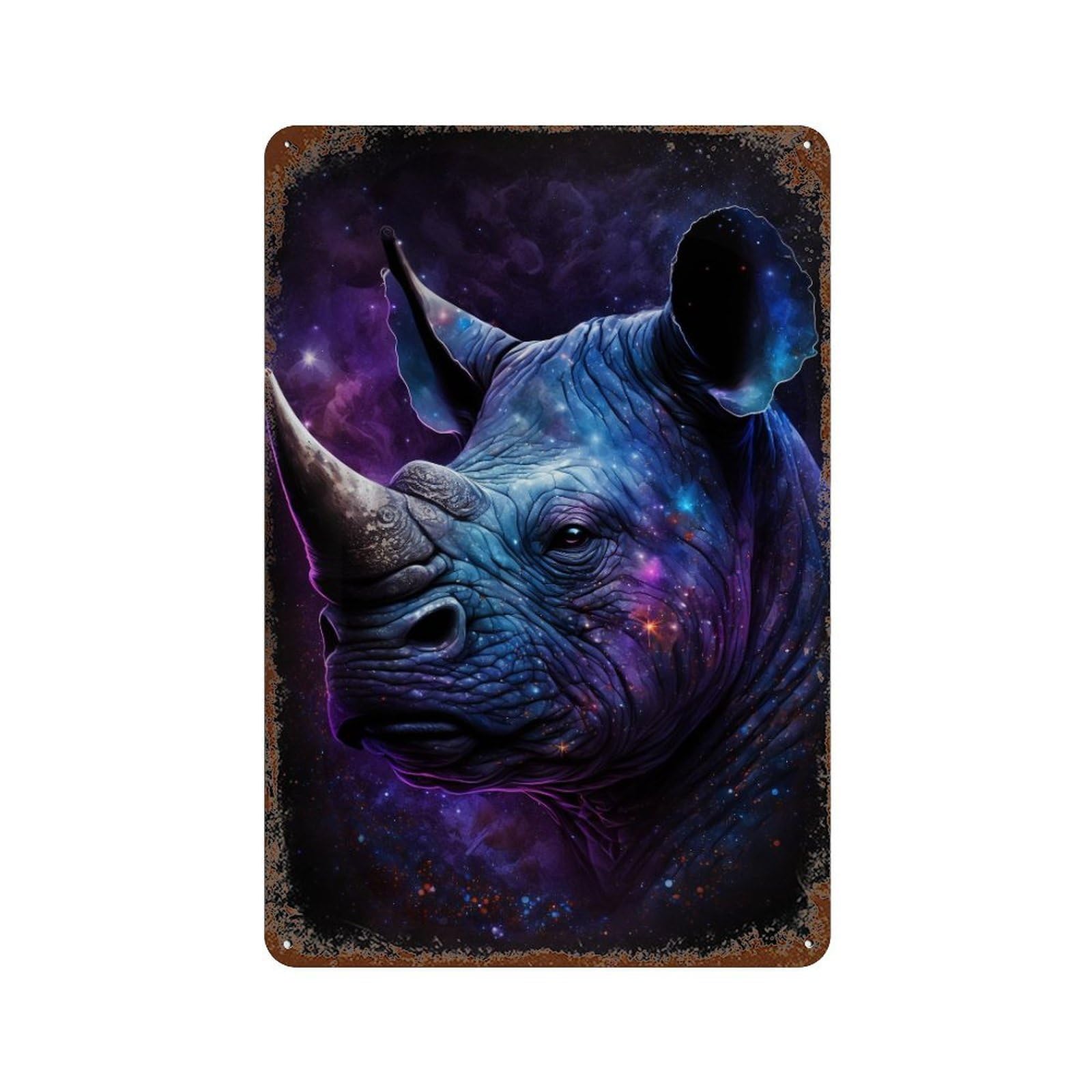 Galactic Rhino Portrait-4 Aged Metal Wall Plaque 11.8"x7.9", for Office, Studio And Wall Decor, Novelty Wall Decor