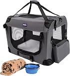 Petprsco Crate de chien portable collapsible, Cate de chien de voyage 24x17x17 avec couverture chaude douce et bol pliable pour les grands chats & Petits chiens intérieur et extérieur