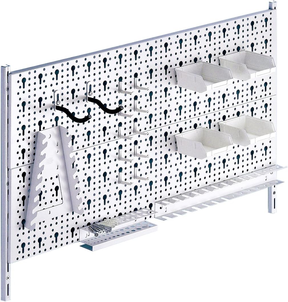 Element System Peg Board Tool Holder Set includes screws and wall plugs - White (19-Piece), Made in Germany