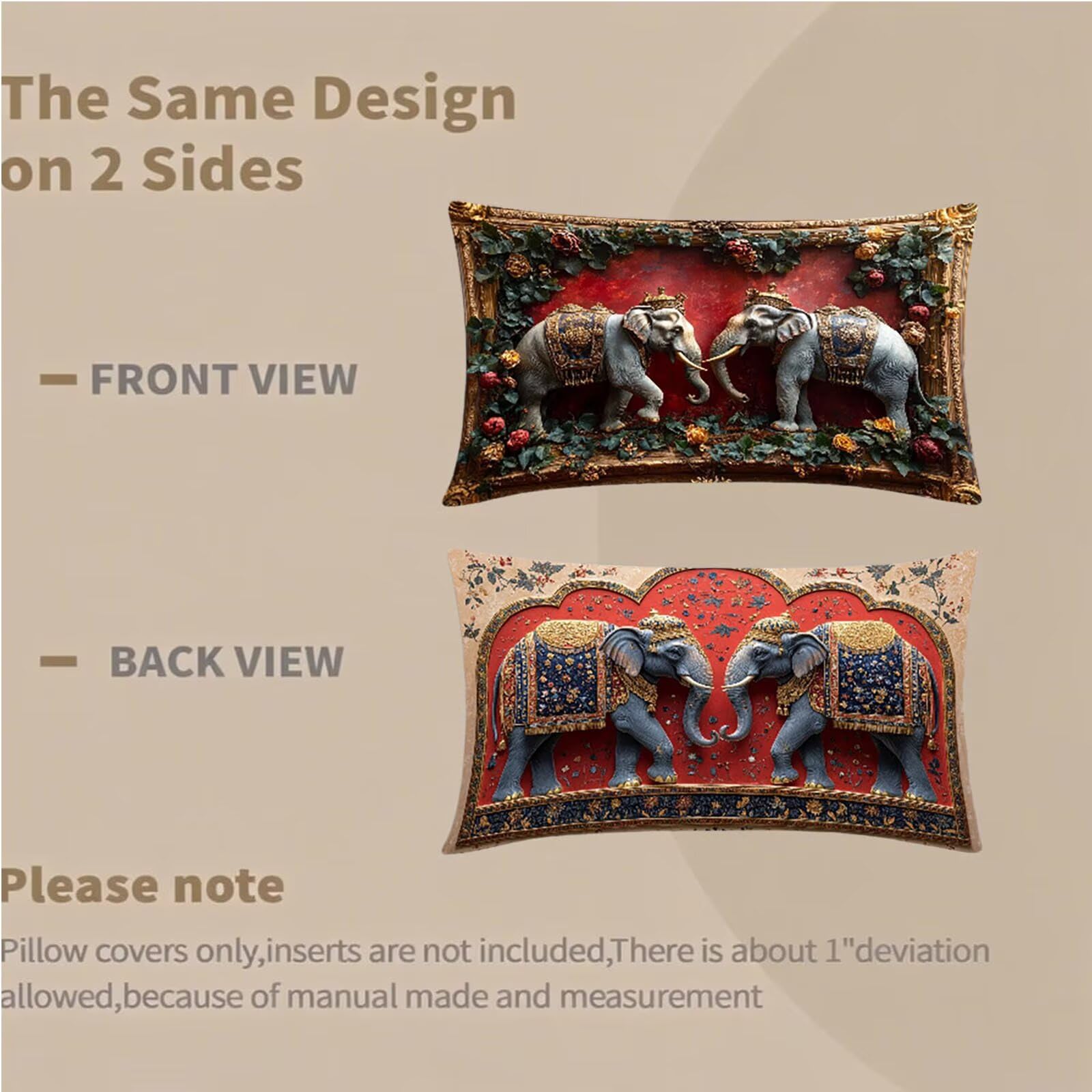 Federe Cuscino 60x80 Set di 2, Elefante Federe Cuscini Divano Velluto Morbido, Rettangolari Copricuscini 60x80cm Con Cerniera Invisibile, Copricuscino per Camera Casa Decorazioni, Nordico V-3699