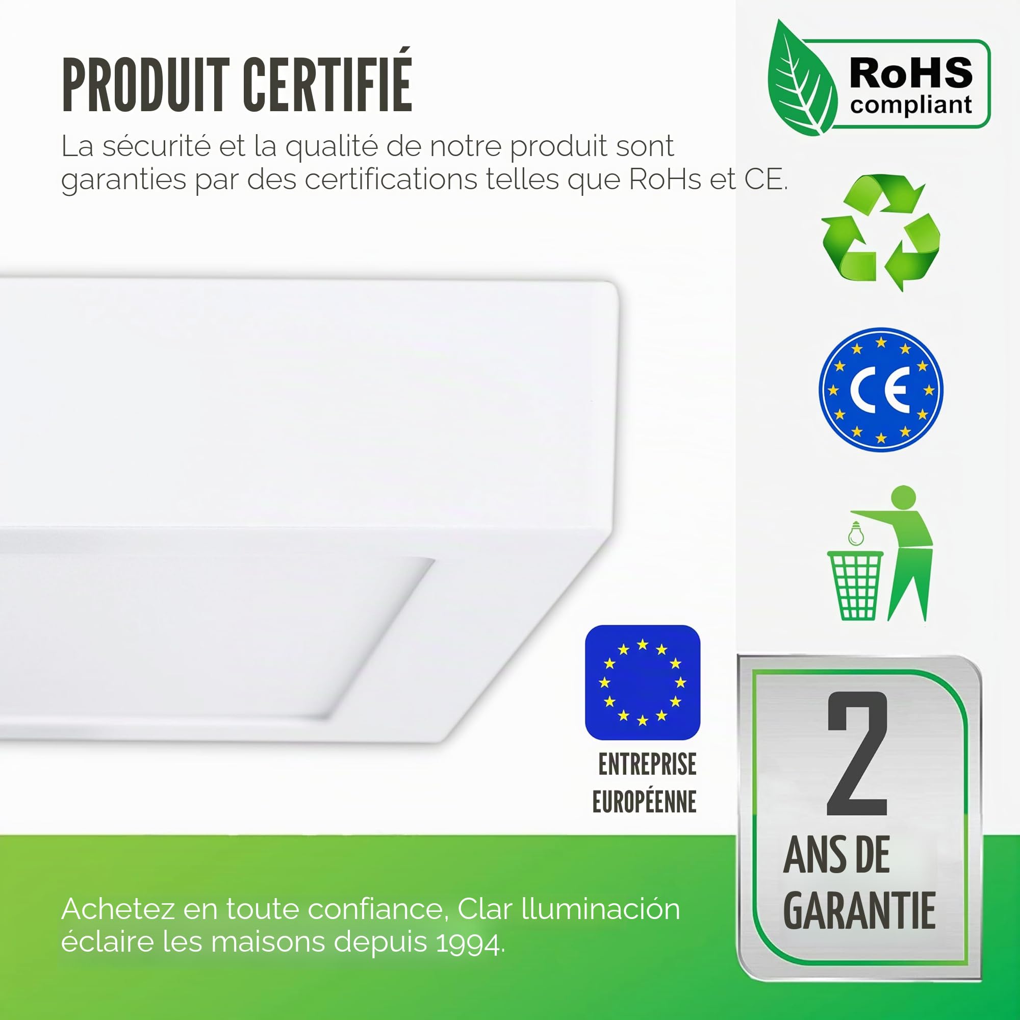 CLAR - Downlight LED surface 20 W carré, plafonniers, applique de surface, plafonnier carré, lumière froide 6500ºK (Pack 5)