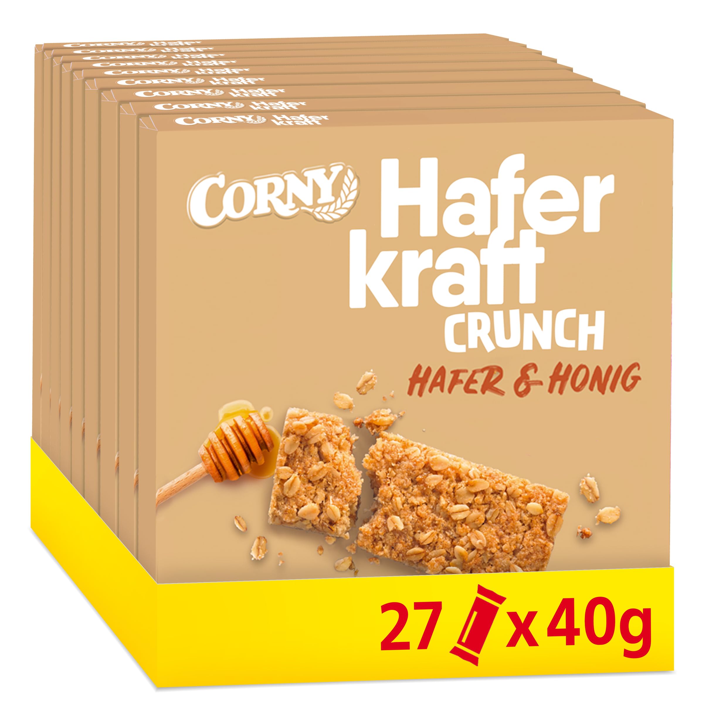 Haferriegel | Corny Haferkraft Crunch | Vollkorn Müsliriegel mit wertvollem Hafer & Honig | Energiereicher Snack für unterwegs | 27x40g