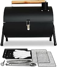 BBQ Stove, Tabletop, Charcoal Fire, Lid Included, Smoking, 3-in-1 Unit (BBQ, Oven, Smoking), For 1 - 4 People, Compact, Thermometer, No Assembly Required, Full Set (Matte Black)