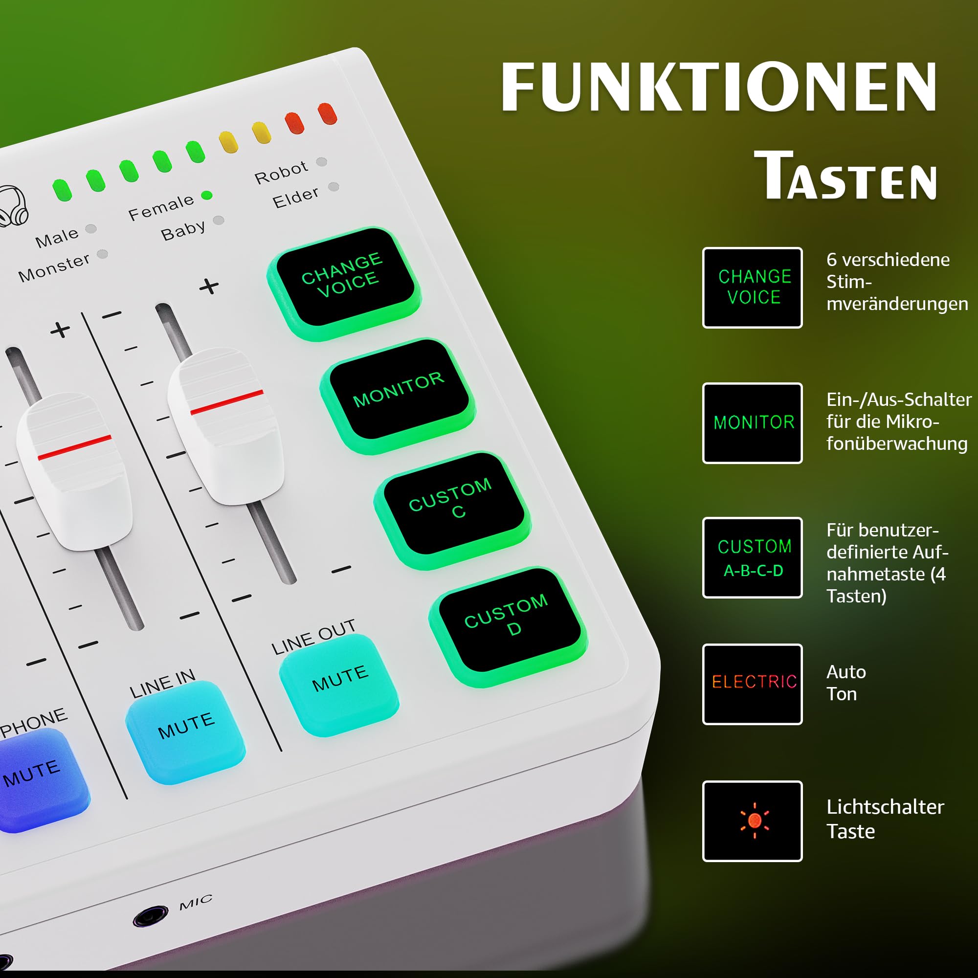 IXTECH Gaming Audio Mixer 4 Channel Soundboard, Streaming RGB PC Audio Interface with XLR Microphone Support, Audio Equalizer for Gaming Podcast Streaming Karaoke, Individual Volume Controls (White)