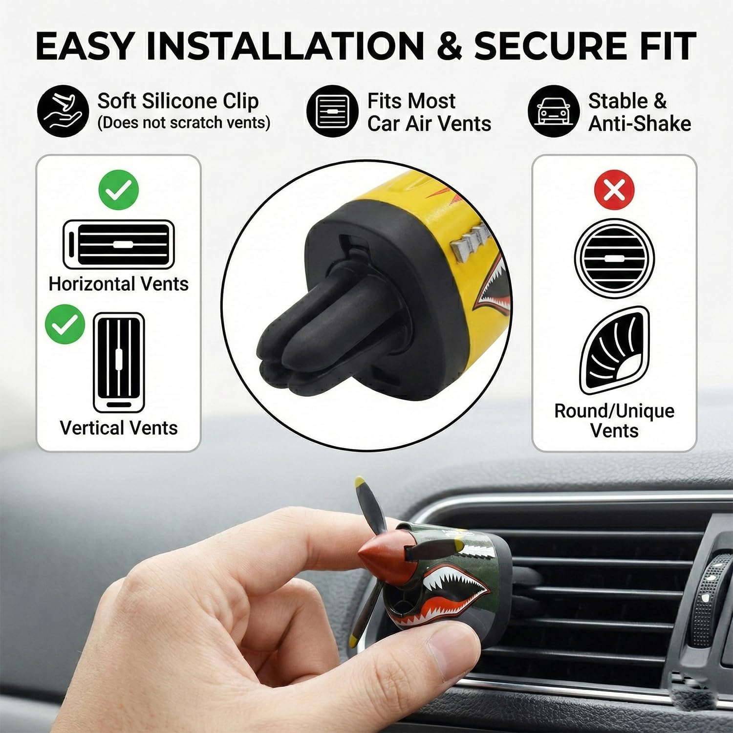 P-40 Warhawk Car Air Freshener with Spinning Propeller - Vent Clip Dashboard Decor for Men, Long Lasting Odor Eliminator & Aviation Gift (style-A-2PCS)