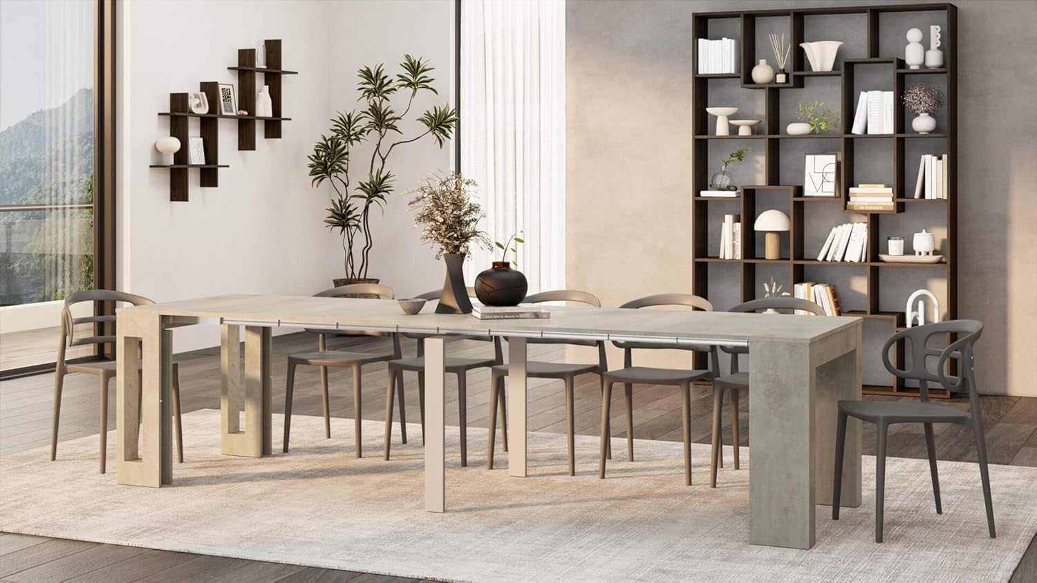 Mobili Fiver, Easy, Extendable Console Table with Extension Leaves Holder, 17.7(120.1) x35.4 in, Concrete Effect, Grey, Made in Italy