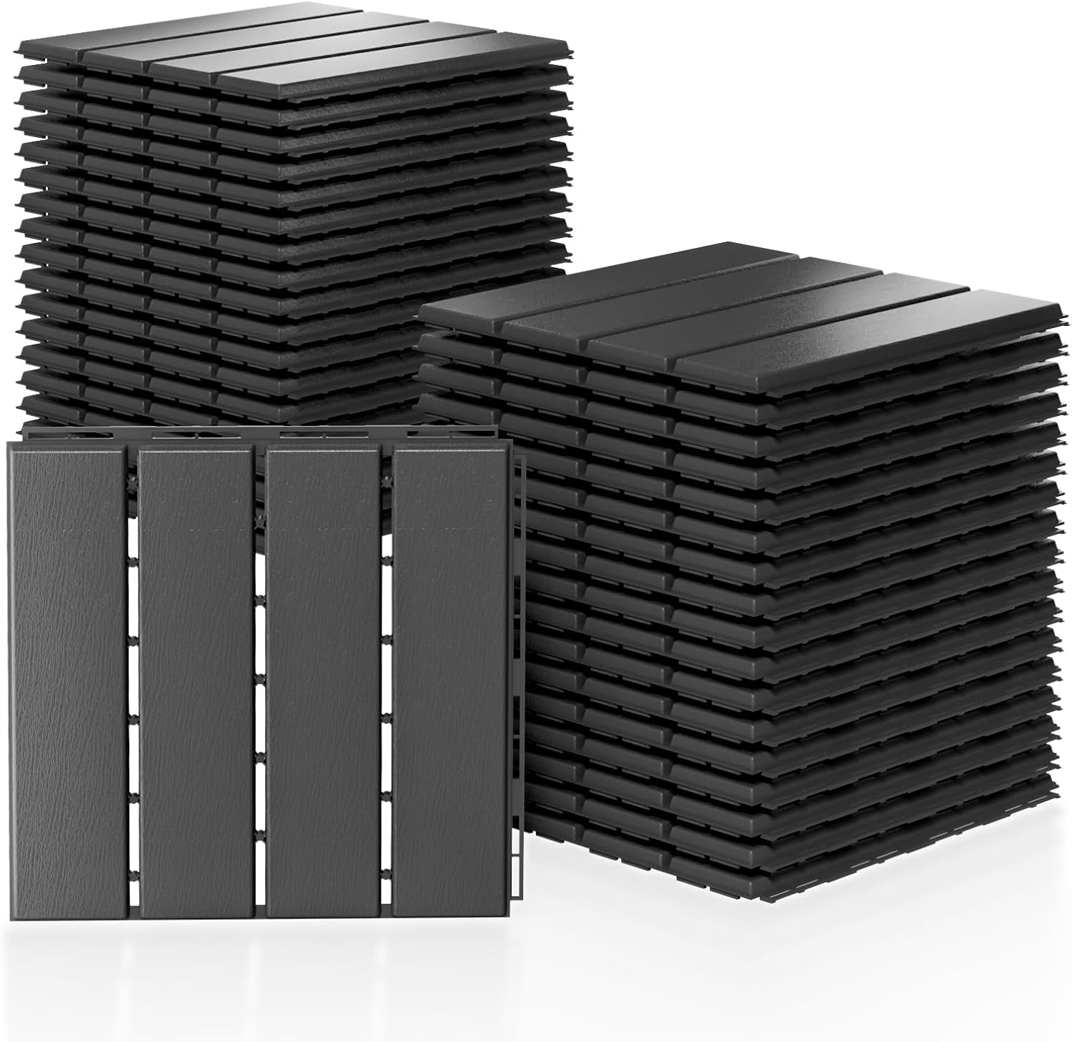 Plastic Interlocking Deck Tiles 36 Pack (36 Sq Ft) - 12"x12" Waterproof Indoor Outdoor Patio Flooring, Snap Together Anti-Slip Decking Tiles for Balcony Porch Poolside Backyard Garage, Dark Grey