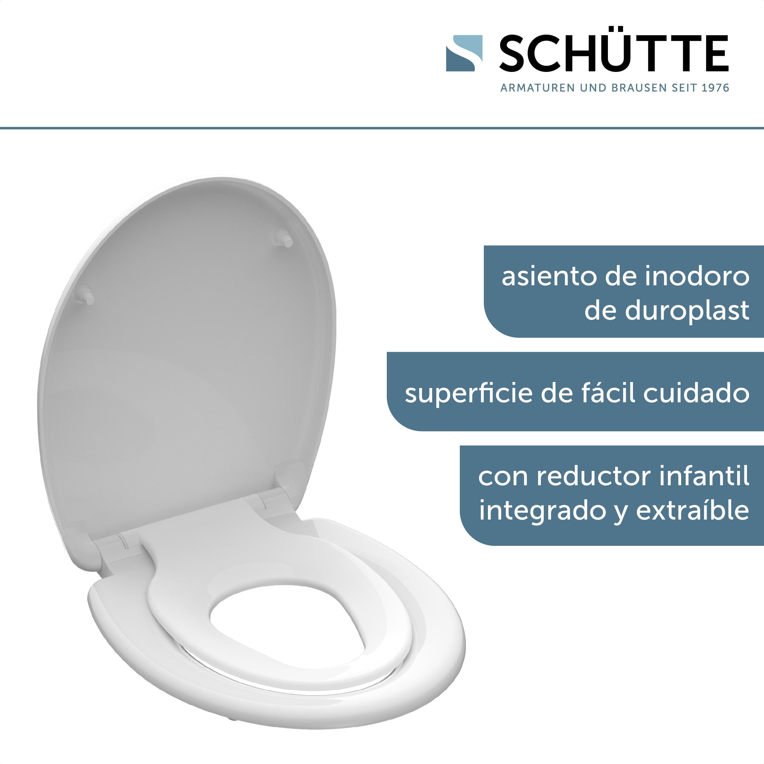 SCHÜTTE Family White 82940 - Asiento de inodoro de Duroplast con sistema de descenso automático y función desmontable, compatible con la mayoría de inodoros