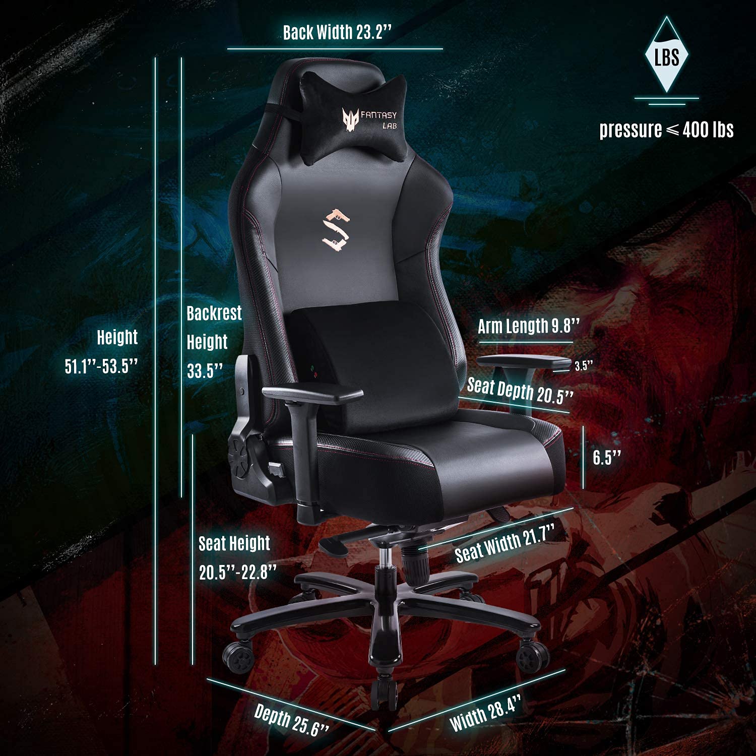 Buy FANTASYLAB Big Tall Gaming Chair with Massage Memory Foam Game