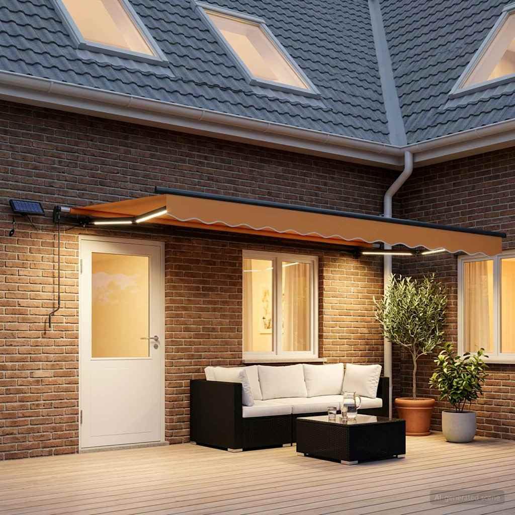 Wysuwana markiza przegubowa, 500 x 300 cm, wykonana z materiału i aluminium, markiza przeciwsłoneczna na balkon, taras, do ogrodu, odporna na warunki atmosferyczne, ochrona przed