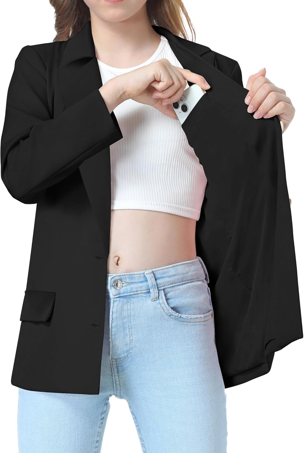 EXARUS Girls Blazer Jacket Long Sleeve Teen Notched Collar/Lapel Collar with Pocket Open Front Casual Kids Blazers Suit - Image 3