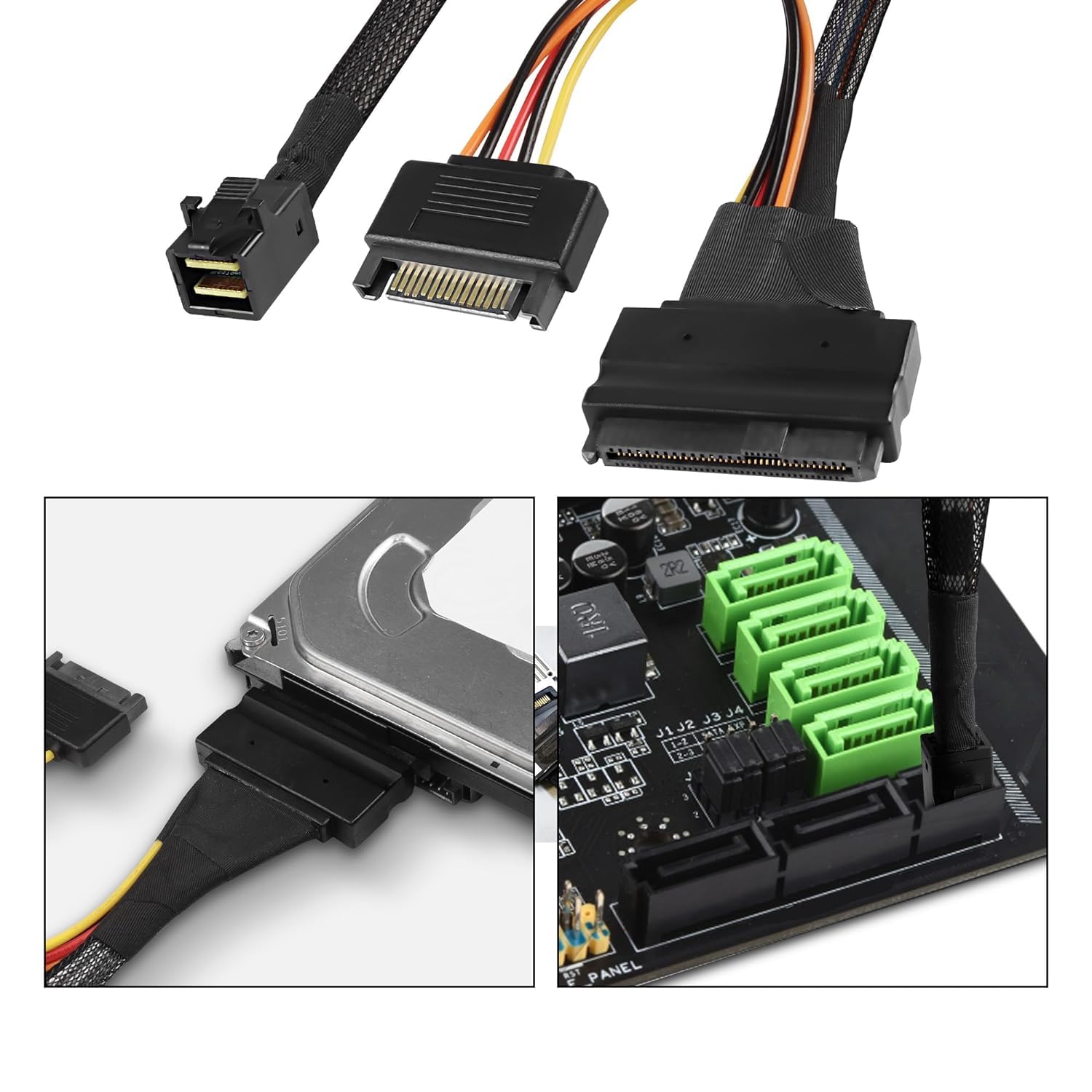XMSJSIY Mini SAS HD SFF-8643 a SAS 8639 - Cavo di collegamento SSD NVMe 12Gb/s con alimentatore SATA a 15 pin 50 cm