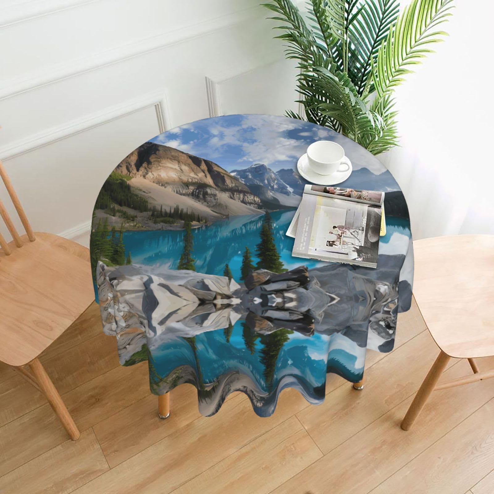 Hjfczh Black Beautiful Mountains Prints Round Table Throw 60 Inch - Waterproof Table Cover - Soft & Wrinkle Resistant Decor Layer For Dinners, Parties & Everyday Use