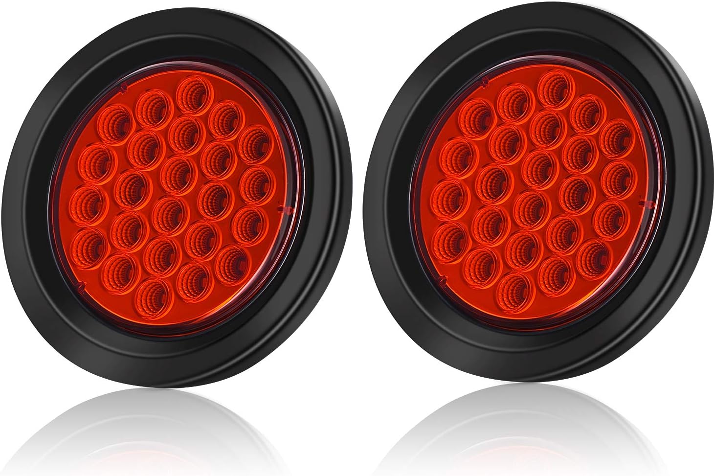 LINKITOM 4-Inch Round Trailer Lights - 24-LED Super Bright Brake/Tail Lights, IP67 Waterproof, DOT Certified for Trailers, Trucks, RVs (2-Pack)