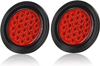 LINKITOM 4 Inchs Round Trailer Lights, Super Bright Red 24 LED Brake Turn Signal Tail Lights with Waterproof Rubber Gaskets for Boat Trailer Truck RV [DOT Certified] [IP67], 2 Pack
