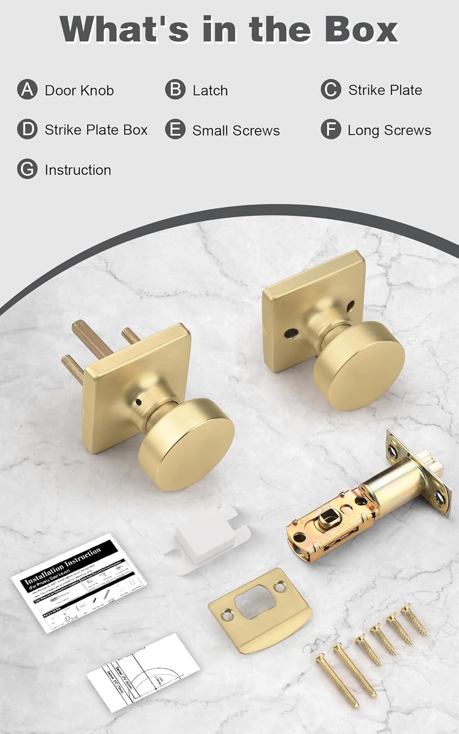 Probrico Unique Passage Door Knobs Interior 4 Pack, Classic Keyless Closet and Hallway Door Handles Inside, Square Base Doorknobs with Brushed Gold Finish