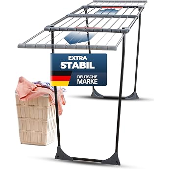 Stahlmann Extendable Clothes Airer [20 m Drying Area] Black | Made in Europe | Black Clothes Airer | Foldable &amp; Space-Saving 