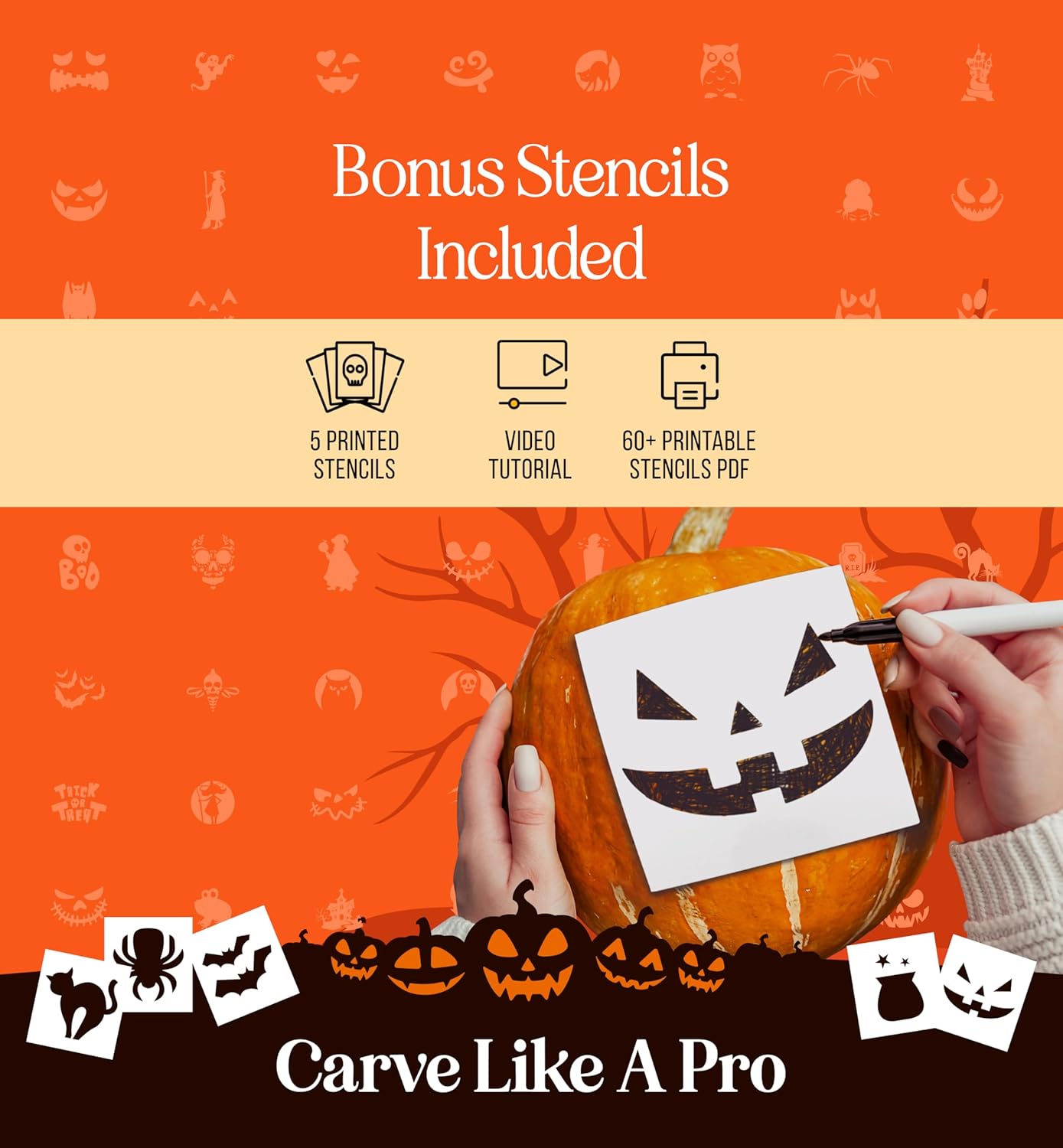 Premium Pumpkin Carving Kit - Stainless Steel - Use Year After Year