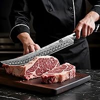 Vista 6 de SHAN ZU - Cuchillo de carnicero de acero en polvo de alto carbono, cuchillo de 12 pulgadas para cortar, deshuesar y rebanar carne con mango